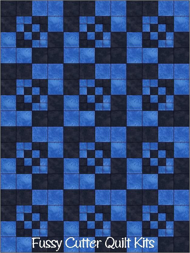 Amish Boxes Prim Patchwork Pattern Caribbean Blue Black Fabric Fast Easy Make Pre-Cut Quilt Blocks Top Kit Quilting Squares Pieces Material