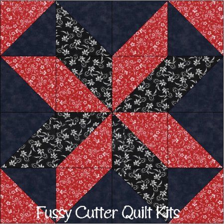 Red Black Floral Flower Fabric Easy Pre-Cut Star Quilt Blocks Kit Border