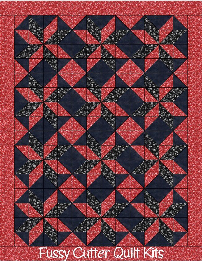 Red Black Floral Flower Fabric Fast Easy Beginner Pre-Cut Precut Patchwork Star Quilt Blocks Top Kit Border Quilting Squares