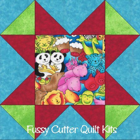 Ark Animals Jungle Zoo Farm Pink Blue Baby Childs Fabric Easy Pre-Cut Quilt Blocks Kit
