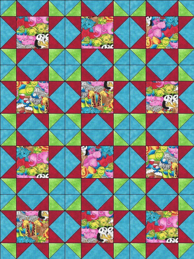 Ark Animals Jungle Zoo Farm Pink Blue Baby Childs Kids Fabric Fast Easy Beginner Pre-Cut Precut Quilt Blocks Top Kit Quilting Squares