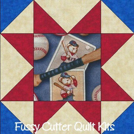 Baseball Bat Glove Sport Boys Fabric Easy Pre-Cut Quilt Blocks Top Squares Kit