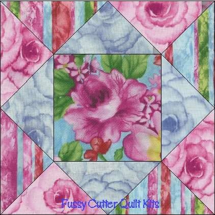 Pink Blue Roses Flowers Floral Fabric Easy Pre-Cut Quilt Blocks Top Kit Pink Blue Roses Flowers Floral Fabric Easy Pre-Cut Quilt Blocks Top Kit