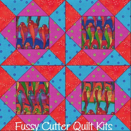 Rare OOP Laurel Burch Jungle Songs Tropical Birds Parrots Fabric Easy Pre-Cut Quilt Blocks Top Kit Quilting Squares