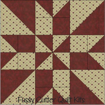 Burgundy Hearts Country Calico Fabric Easy Pre-Cut Prim Quilt Blocks Kit