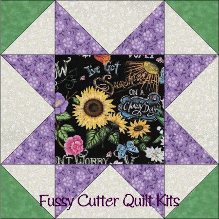 Chalkboard Floral Rose Daisy Sunflower Fabric Easy Pre-Cut Quilt Blocks Kit