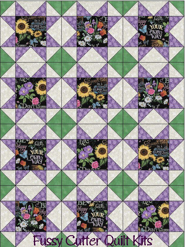 Chalkboard Floral Rose Daisy Iris Tulip Butterfly Sunflower Fabric Fast Easy Beginner Pre-Cut Quilt Blocks Top Kit Quilting Squares