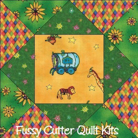 Circus Moon Trains Animals Baby Fabric Easy Pre-Cut Quilt Blocks Kit