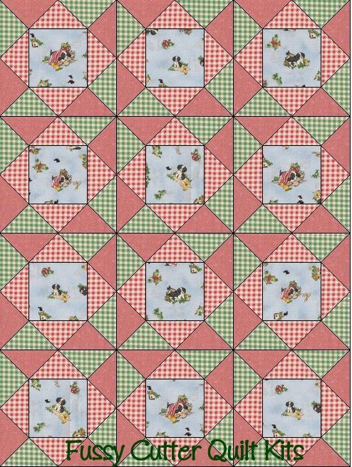 Puppies Puppy Dogs Flowers Baby Child Fabric Fast Easy Pre-Cut Quilt Blocks Top Kit Quilting Squares Material Pieces