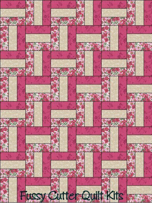 Fuschia Pink Flowers Floral Fabric Fast Easy Beginner Patchwork Pre-Cut Rail Fence Quilt Blocks Top Kit Quilting Squares Pieces Sale