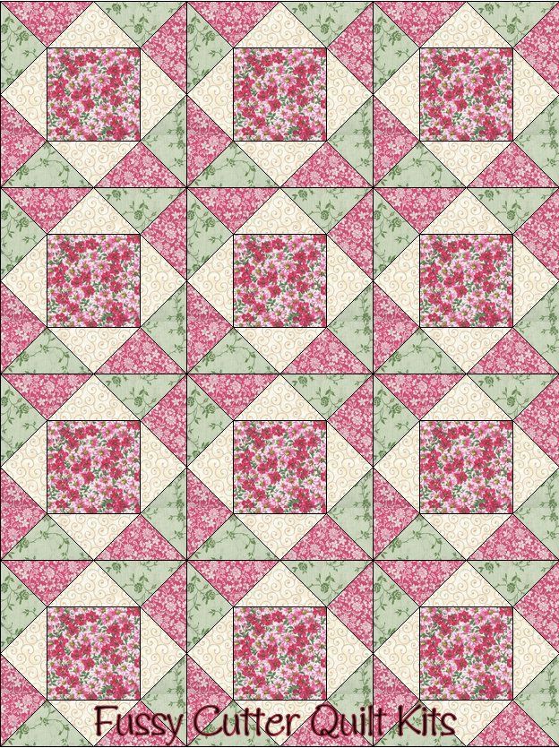 Flamingo Pink Flowers Floral Blooms Fabric Fast Easy Beginner Pre-Cut Quilt Blocks Top Kit Quilting Squares Pieces Sale