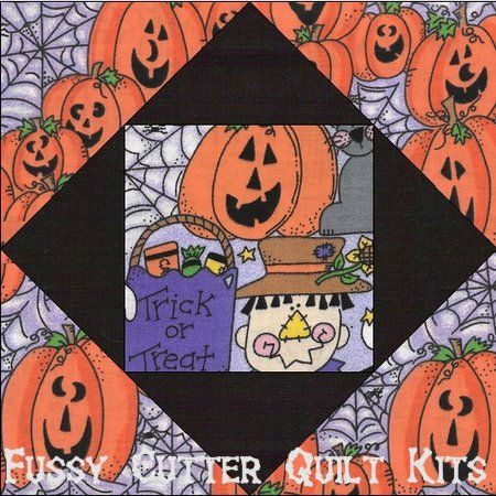 Halloween Pumpkins Witch Ghost Cat Bat Easy Pre-Cut Quilt Blocks Kit