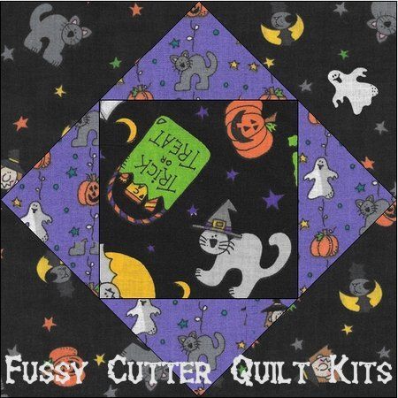 Halloween Ghost Pumpkin Boo Cat Fabric Easy Pre-Cut Quilt Blocks Kit