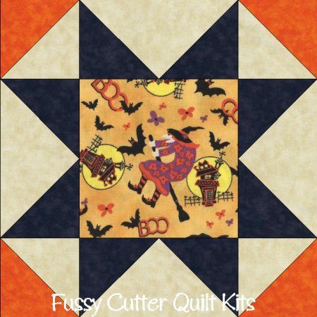 Halloween Witch Bats Haunted House Fabric Easy Pre-Cut Quilt Blocks Kit