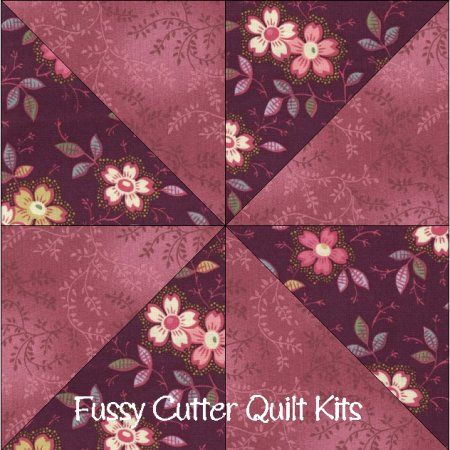 Burgundy Red Floral Flowers Fabric Easy Pre-Cut Pinwheel Quilt Blocks Kit
