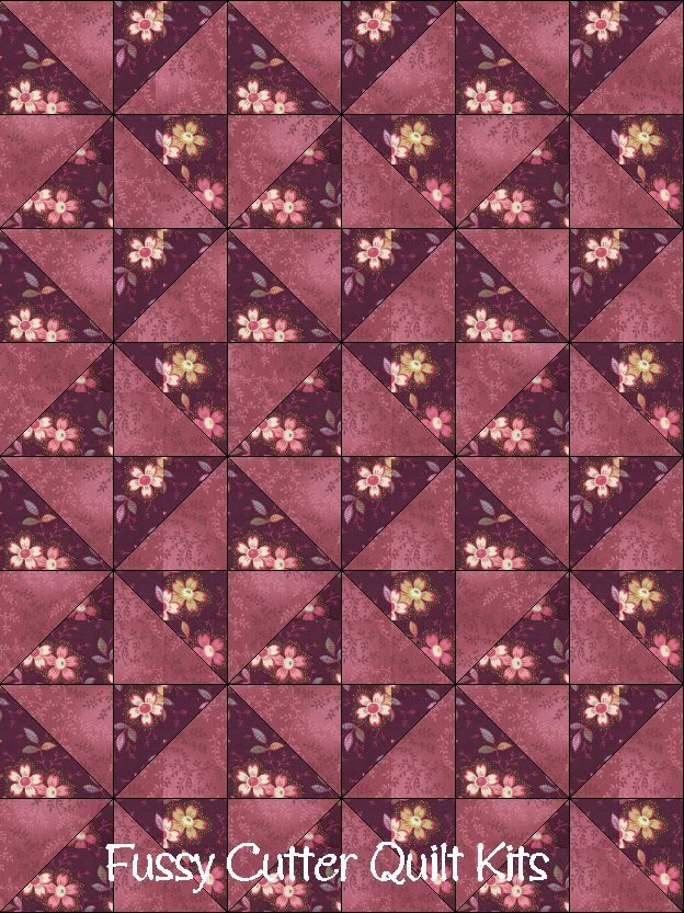 Burgundy Red Floral Spring Flowers Fabric Fast Easy Beginner Pre-Cut Precut Patchwork Pinwheel Quilt Blocks Top Kit Quilting Squares
