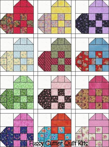 Hearts Scrappy Calico Patch Fabric Fast Easy Pre-Cut Quilt Top Blocks Kit Hearts Scrappy Calico Patch Fabric Fast Easy Pre-Cut Quilt Top Blocks Kit