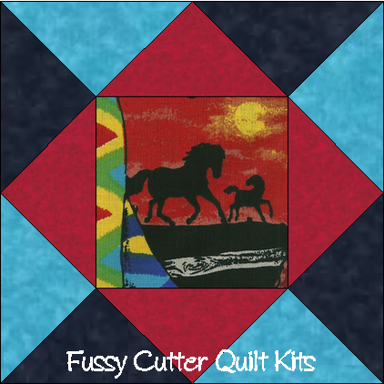 Southwestern Horses Pottery Navajo Blanket Fabric Easy Pre-Cut Quilt Blocks Top Kit