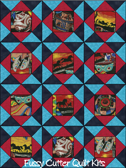 Southwestern Horses Pottery Fabric Easy Pre-Cut Quilt Kit Top