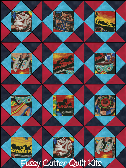 American Indian Pottery Blankets Southwestern Horses Pony Fabric Easy Pre-Cut Quilt Blocks Kit