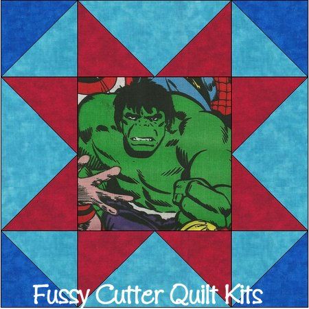 Hulk Spiderman Wolverine Super Hero Fabric Easy Pre-Cut Quilt Blocks Kit