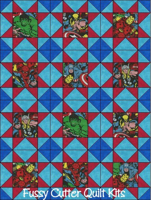Hulk Spiderman Wolverine Thor Captain America Iron Man Super Hero Kids Baby Boy Child Fabric Fast Easy Pre-Cut Quilt Blocks Top Kit Quilting Squares Material