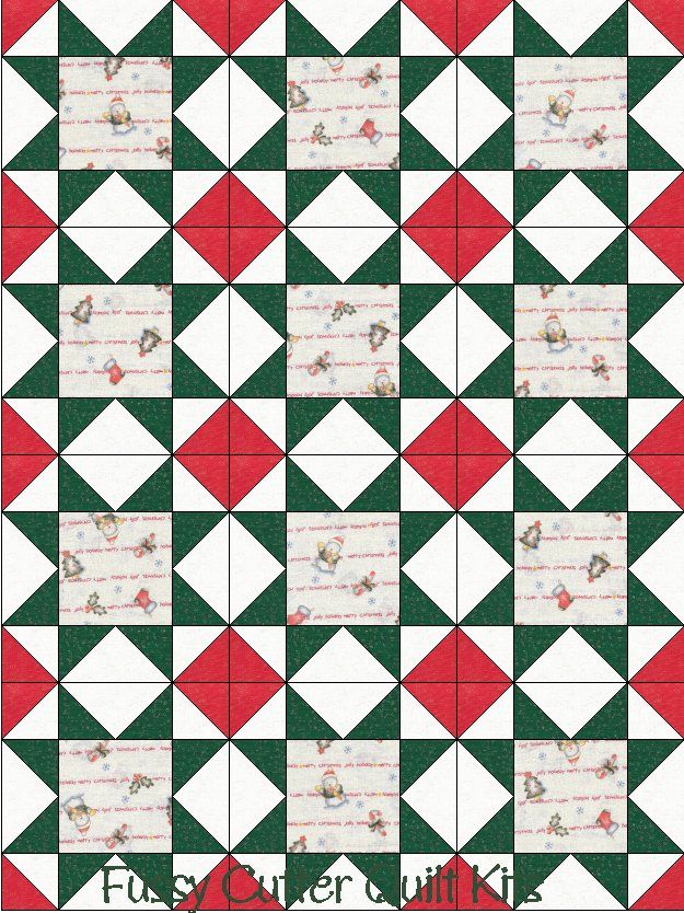 Christmas Glitter Snowman Tree Candy Cane Holly Holiday Fabric Fast Easy Beginner Patchwork Pre-Cut Star Quilt Blocks Top Kit Quilting Squares