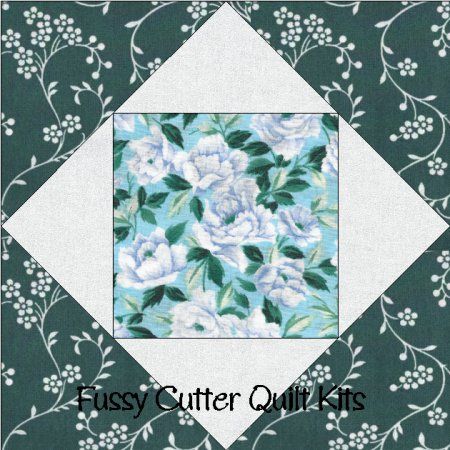 Ozark White Roses Teal Floral Flowers Fabric Easy Pre-Cut Quilt Blocks Kit