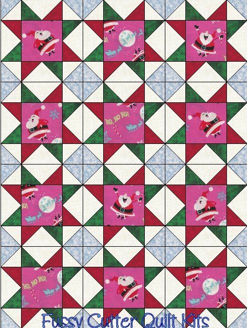 Santa Sleigh Snowflakes Candy Canes HO HO HO Pink Christmas Fabric Easy Pre-Cut Quilt Blocks Top Quilting Squares Kit Holiday XMAS fabrics material