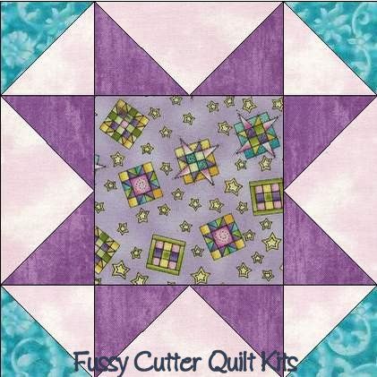 Sawtooth Star Prim Quilting Pattern Pink Purple Blue Fabric Easy Pre-Cut Quilt Blocks Top Kit