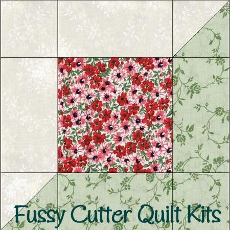 Red Sage Floral Fabric Easy Beginner Pre-Cut Attic Window Quilt Blocks Kit