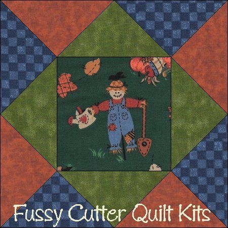 Scarecrows Pumpkins Turkey Autumn Fall Fabric Easy Pre-Cut Quilt Blocks Kit
