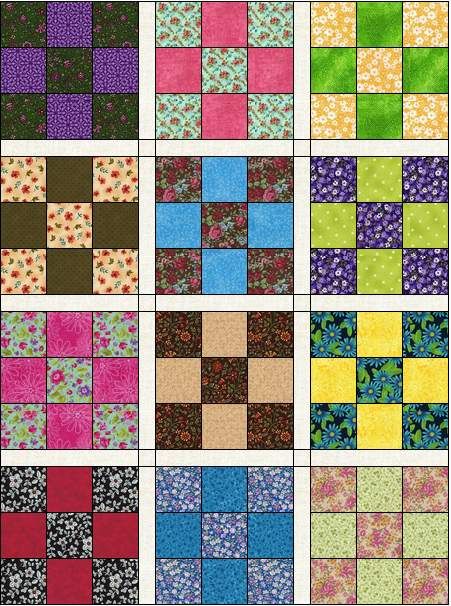 Scrappy 9 Patch Grab Bag Fabrics Easy to Make Pre-Cut Quilt Blocks Top Kit