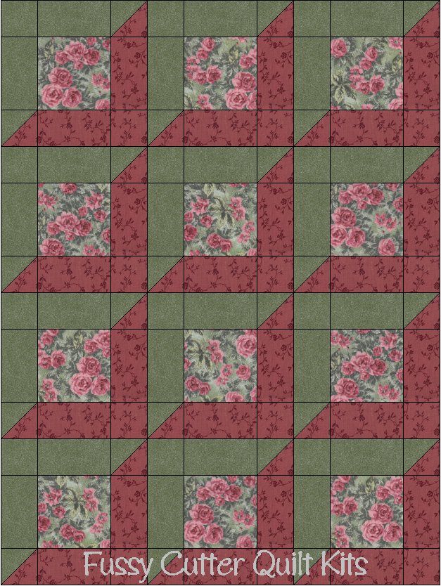 Shabby Chic Dusty Rose Mauve Roses Sage Floral Flower Fabric Fast Easy Beginner Pattern Pre-Cut Precut Quilt Blocks Top Kit Quilting Squares