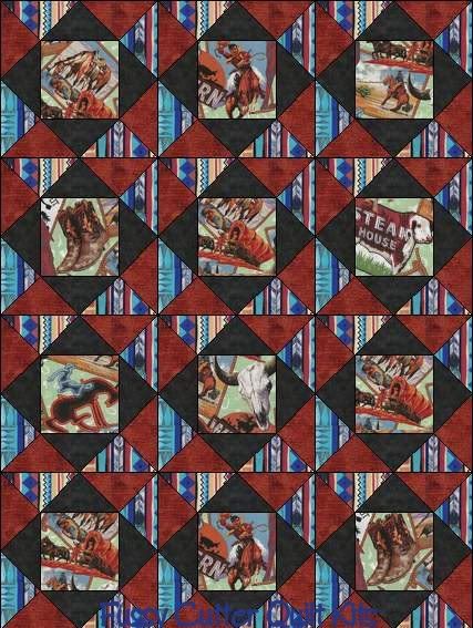 Southwestern Cowboy Horses Fabric Fast Very Easy Pre-Cut Beginner Quilt Blocks Top Kit Quilting Squares Sale Mens