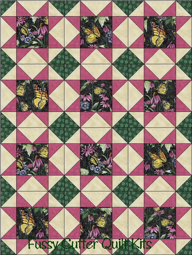 Monarch Butterfly Butterflies Flowers Floral Fabric Fast Easy Beginner Patchwork Pre-Cut Quilt Blocks Top Kit Quilting Squares