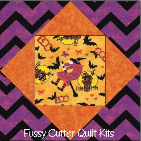 Haunted House Halloween Witch Bats Fabric Easy Pre-Cut Quilt Blocks Kit