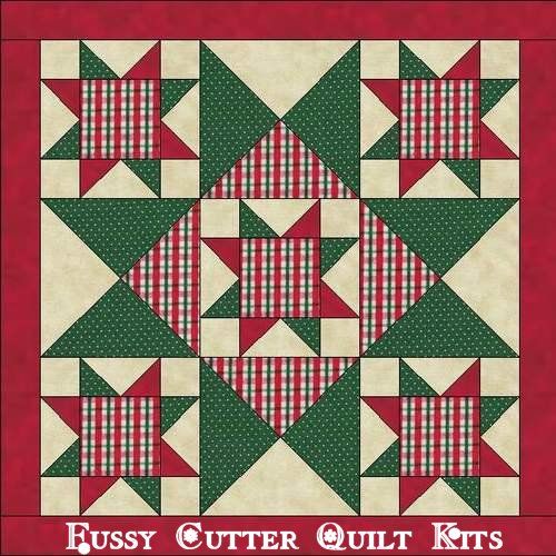 Sawtooth Star Christmas Red Green Fabric Easy Pre-Cut Wall Quilt Blocks Squares Kit