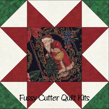 Vintage Santa Roses Christmas Fabric Easy Pre-Cut Quilt Blocks Kit