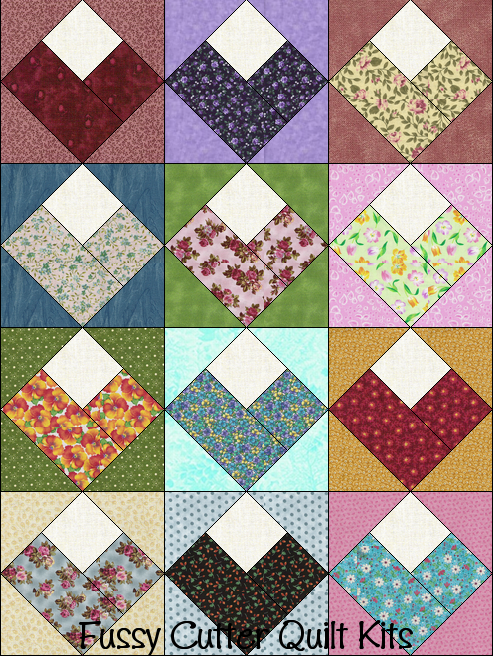 Scrappy Fabric Log Cabin Hearts Easy Pre-Cut Quilt Blocks Top Kit