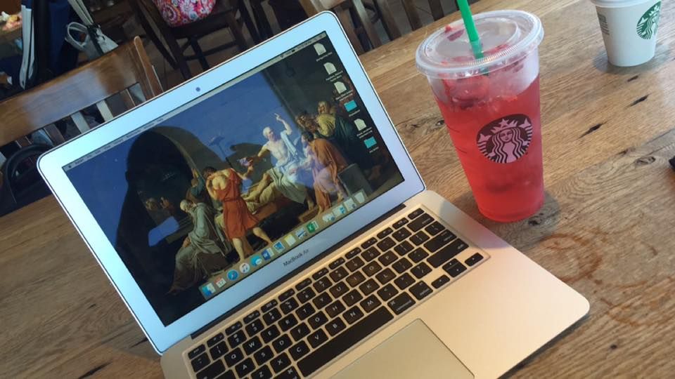 Getting home work done! [ Photo of my MacBook Air next to a Starbucks Strawberry Acai refresher on a rustic looking table ] photo 13406747_147259652358282_8286785439219013627_n_zps3lxmyw9e.jpg