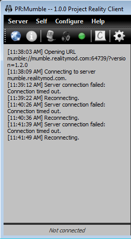 I was rather excited to get back into it when, I realized that no-one could hear me. Turns out, my PR :Mumble won't connect to the server (mostly).